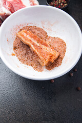 bacon belly meat piece meat fat lard fresh pork meat in spices fresh meal food snack on the table copy space food background 