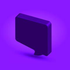 Violet message bubble 3D icon. Colored flat vector illustration isolated on purple background. 