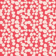Decorative seamless pattern with eucalyptus branches on white. Ideal for fabric, wallpaper, wrapping paper, pattern filling, textiles, web page textures