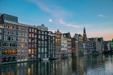 Fototapeta na wymiar Row of Traditional old buildings in Amsterdam, Netherlands