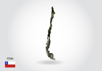 Fototapeta premium chile map with camouflage pattern, Forest - green texture in map. Military concept for army, soldier and war. coat of arms, flag.