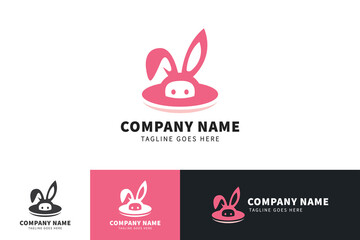 Rabbit or Bunny vector logo template and animal icon design. Cute cartoon rabbit or bunny illustration.