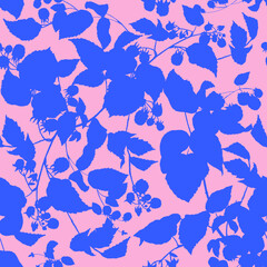Decorative seamless pattern with branches and raspberries. Ideal for fabric, wallpaper, wrapping paper, filling drawings, textiles, web page textures