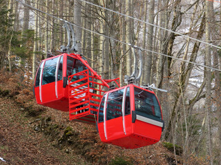 Aerial cableway Gamplüt or cable car Gamplut (Gondelbahn Gamplüt oder Bergbahn Gampluet),...