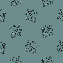 Obraz premium anchor hand drawn seamless pattern with colored version on white background