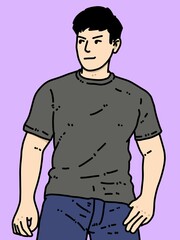 cute man cartoon on purple background