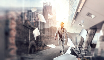 Young businessman walking towards his success in business