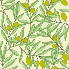 Seamless vector pattern with olive brunches