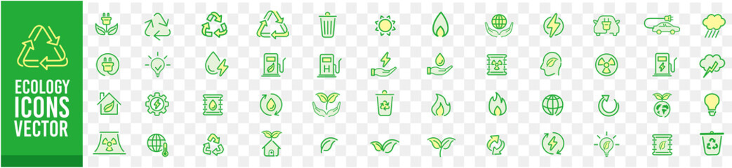 Ecology, eco, clean, energy, renewable power, recycle, reusable icon set. 