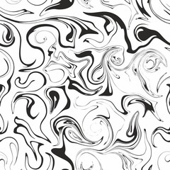 Liquid marble. Black and white vector seamless pattern