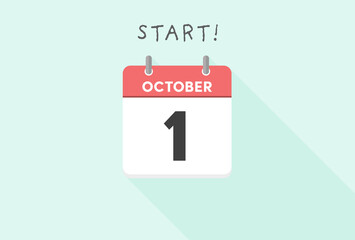 10月1日の日めくりカレンダー - start!の文字が入ったシンプルな紙の暦のアイコン素材