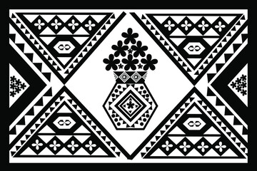 Classic fabric pattern black geometric shapes on a white background.