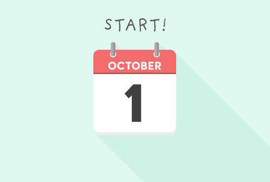 10月1日の日めくりカレンダー - start!の文字が入ったシンプルな紙の暦のアイコン素材