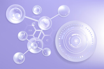 Hyaluronic acid skin solutions ad, purple collagen serum drops with cosmetic advertising background ready to use, illustration vector.
