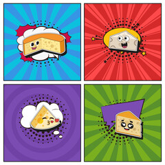 Hand drawn flat trendy cartoon elements collection Cheese
