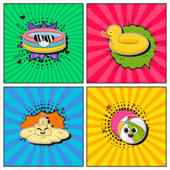 Hand drawn flat trendy cartoon elements collection Children Summer