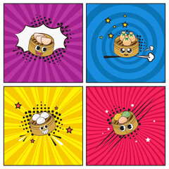 Hand drawn flat trendy cartoon elements collection Dim sum