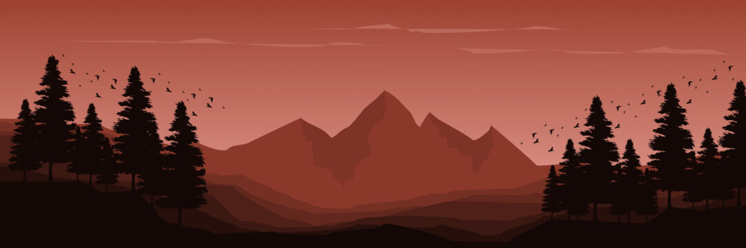 sunrise mountain with forest silhouette landscape vector illustration design for wallpaper design, design template, background template, and tourism design template © FahrizalNurMuhammad