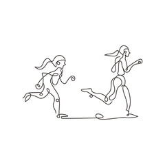 Draw one continuous line. Family concept. mother and child running. Vector illustration