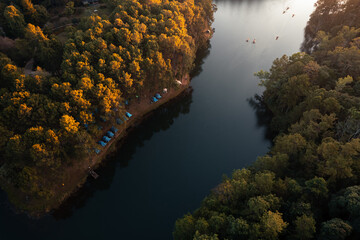 Beatiful high angle view nature lake and forest in the morning,Pang Ung, Mae Hong Son, Thailand