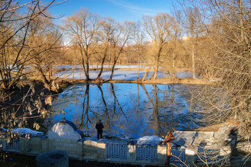Russia, Moscow region, flood on the river Lopasnya.