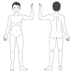 左手上げて左足を広げている人体図