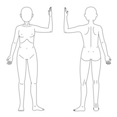 左手上げて左足を広げている人体図