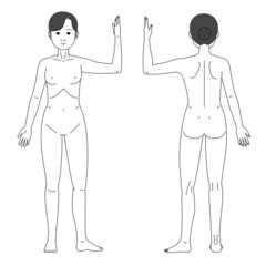 左手上げて左足を広げている人体図