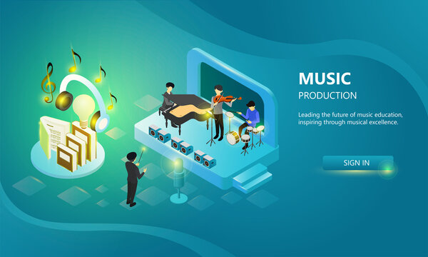 Landing page about music training with illustrations