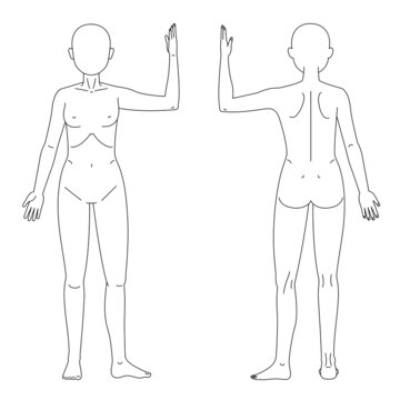 左手上げて左足を広げている人体図