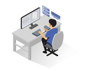 Isometric style illustration buying medicine online