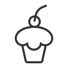Cake with cherry on top. Simple food icon in trendy line style isolated on white background for web apps and mobile concept. Illustration