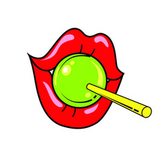 Lollipop in mouth, vector design element