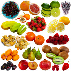Many different types of fruits. Isolated over white background.