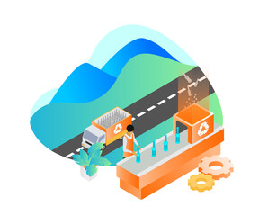 Isometric style illustration of recycling garbage