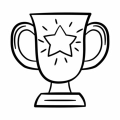 trophy reward cup award medal honour winner winning achieve single isolated icon with sketch hand drawn outline style