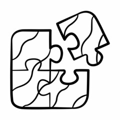 puzzle solving problem team work collaboration contribution single isolated icon with sketch hand drawn outline style