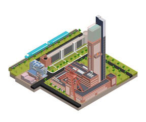 Isometric style illustration of a map of a building and a garden