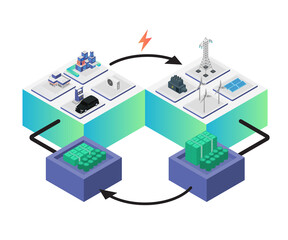 Isometric style illustration of the use of money in electrical maintenance