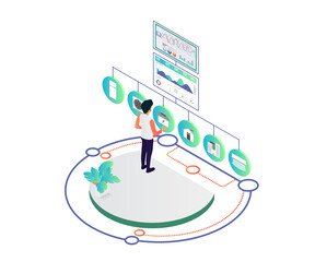 Isometric style illustration of statistical data on the use of power tools