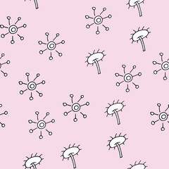 Simple doodle seamless pattern Hand drawn leaves twigs on a light background.