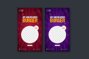 Delicious burger and food menu social media post  story promotion banner template - obrazy, fototapety, plakaty