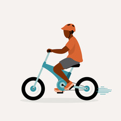 Side View Of A Little Black Boy Riding An Ebike.