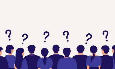 Naklejka premium Back View Of Group Of People With Question Mark.
