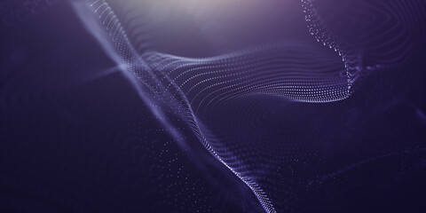 Blue particles wave background. Abstract dynamic mesh. Big data technology.	
