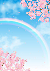Fototapeta na wymiar 桜と青空にかかる虹のベクター素材