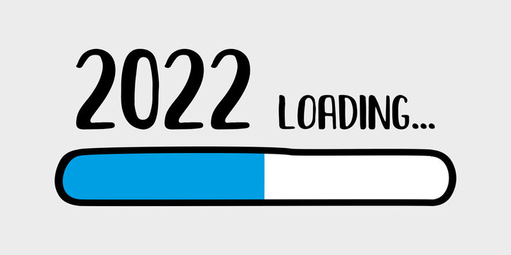 Doodle Download bar. 2022 year loading. Printable poster. Banner for print, web or art.