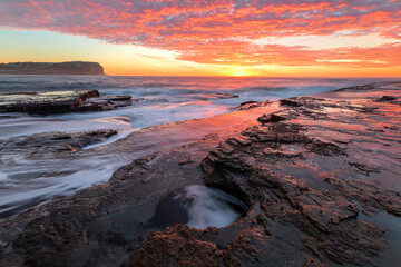 pink sky sunrise at mcmasters beach on nsw central coast