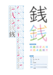 書き順_小学6年_銭（せん、ぜん、ぜに）_Stroke order of Japanese Kanji