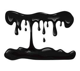 Black flowing viscous liquid, oil, slime on a white isolated background. Vector cartoon illustration